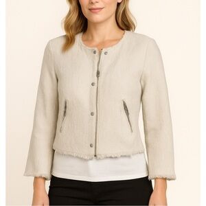 IRO Paris Cream Fringe Blazer Jacket Size 44 – Zipper Pockets & Chrome Button
